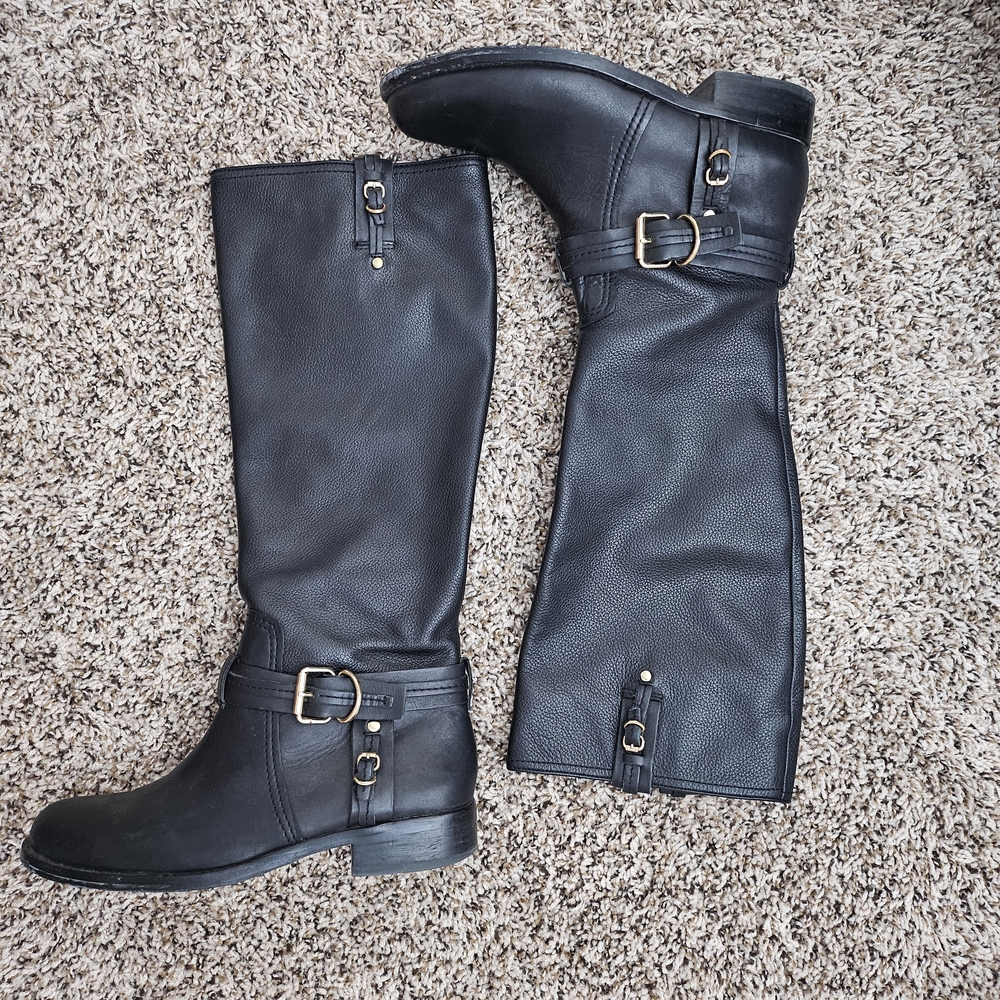Vince Camuto Black Leather Knee-High Boots